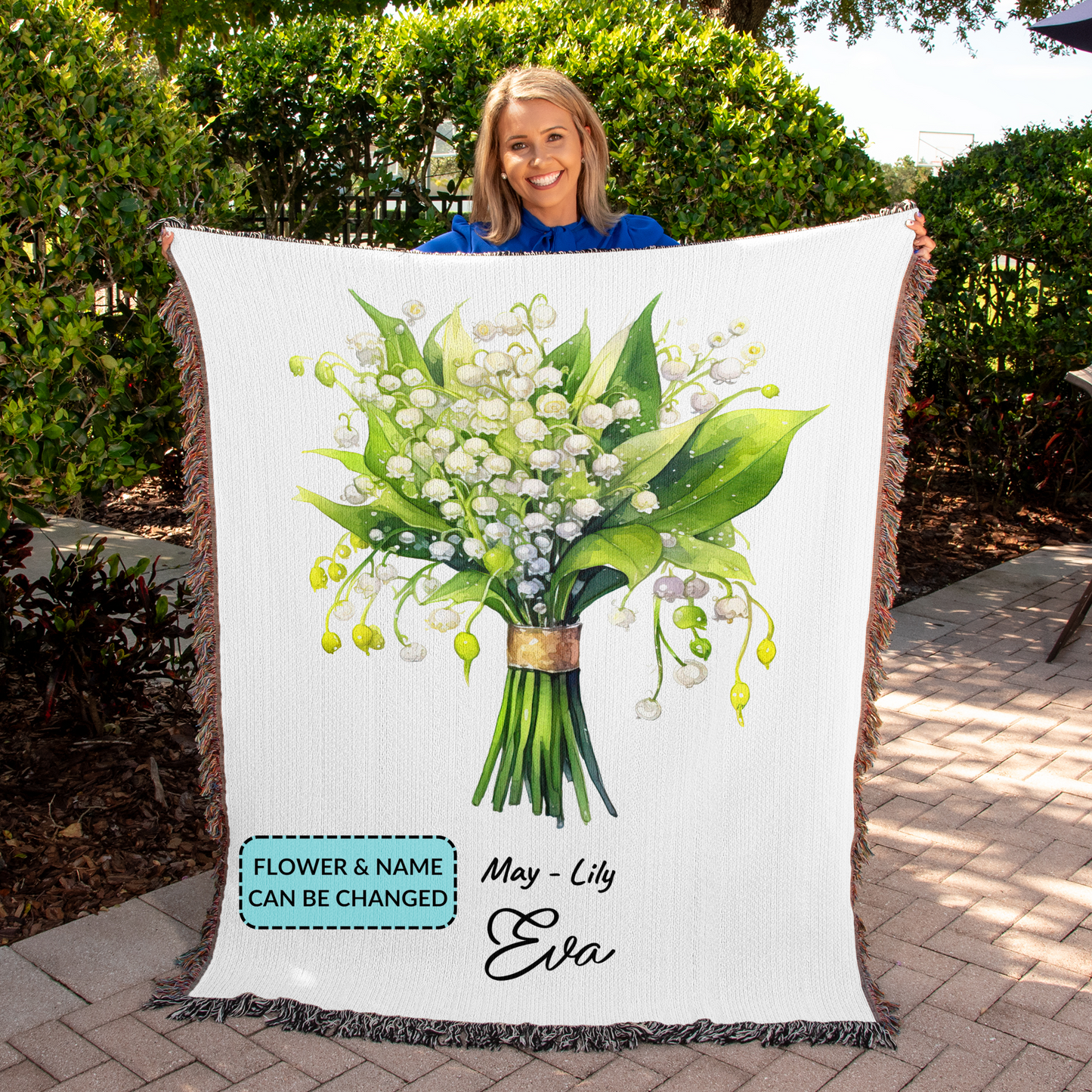 Birth Month Flower Customizable Heirloom Woven Blanket