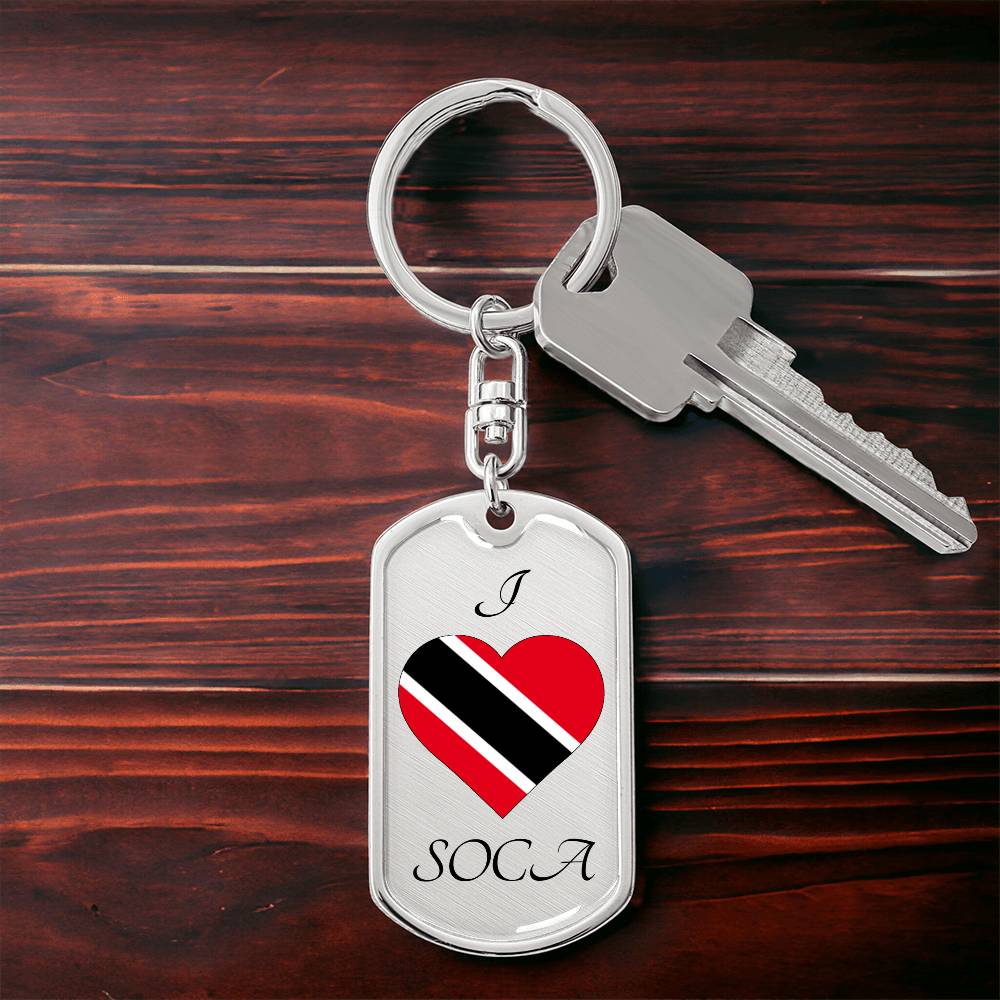 Trinité-et-Tobago - I Love Soca Dog Tag avec porte-clés pivotant