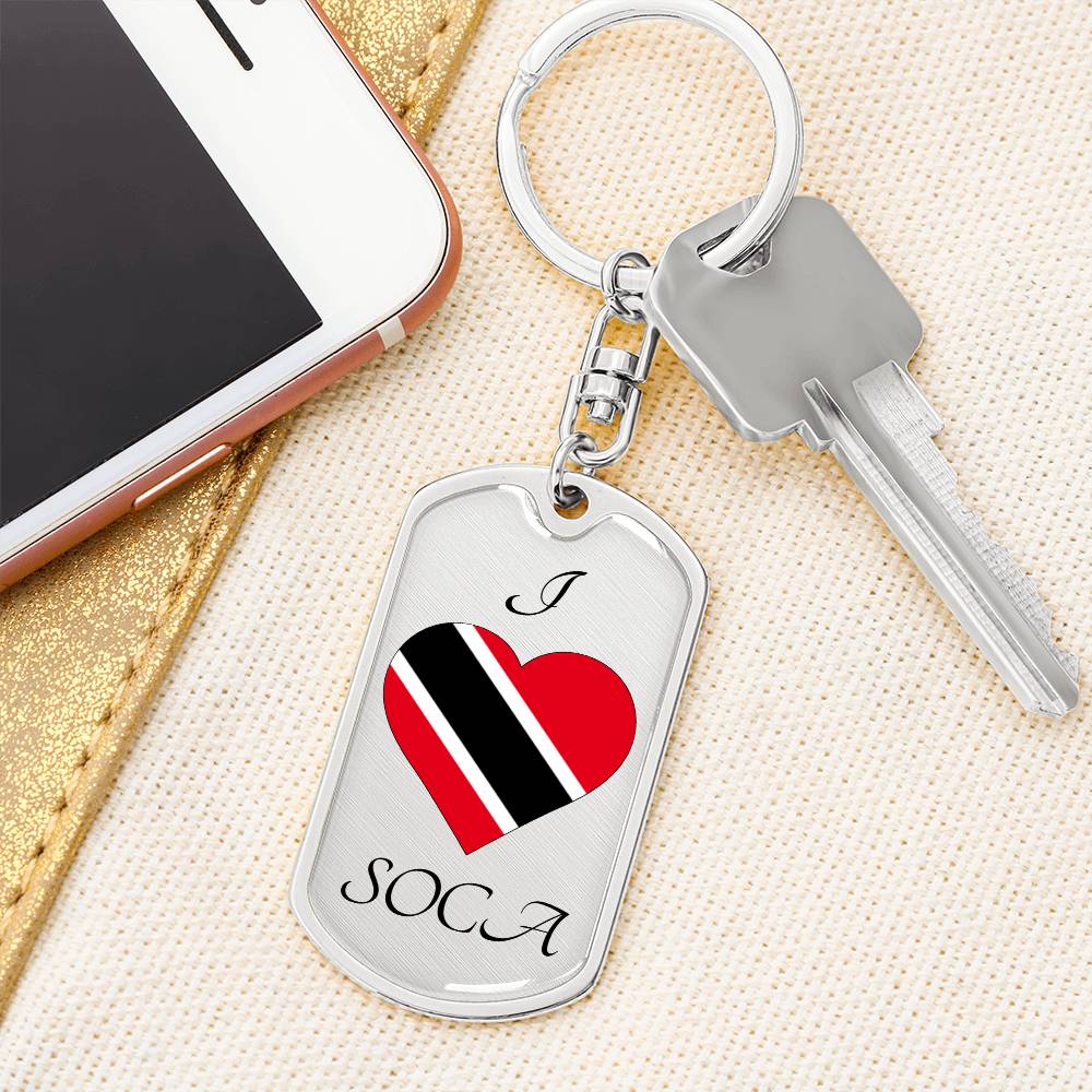 Trinidad & Tobago - I Love Soca Dog Tag with Swivel Keychain