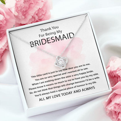 Thank You For Being My Bridesmaid - This Little Card... | Love Knot Necklace