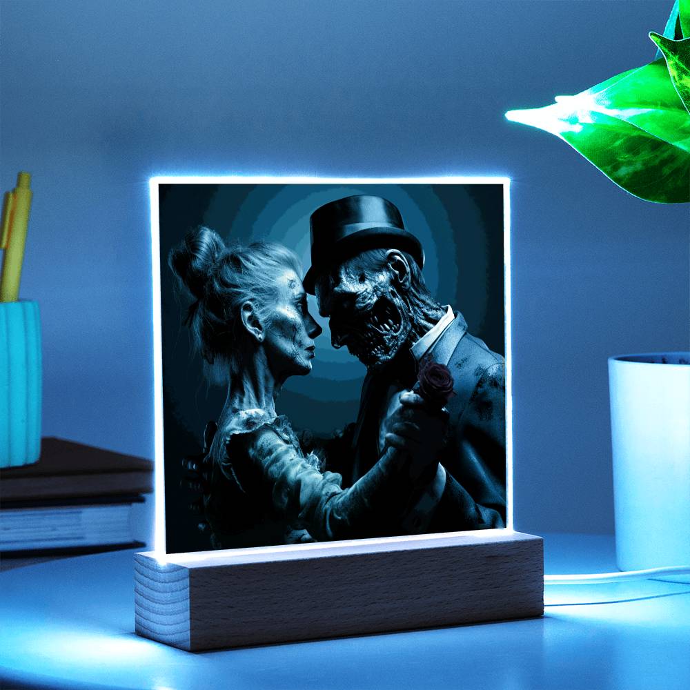 Unveiling Eternity: The Zombie Waltz - A Dance of Love Beyond Life | Acrylic Square Plaque