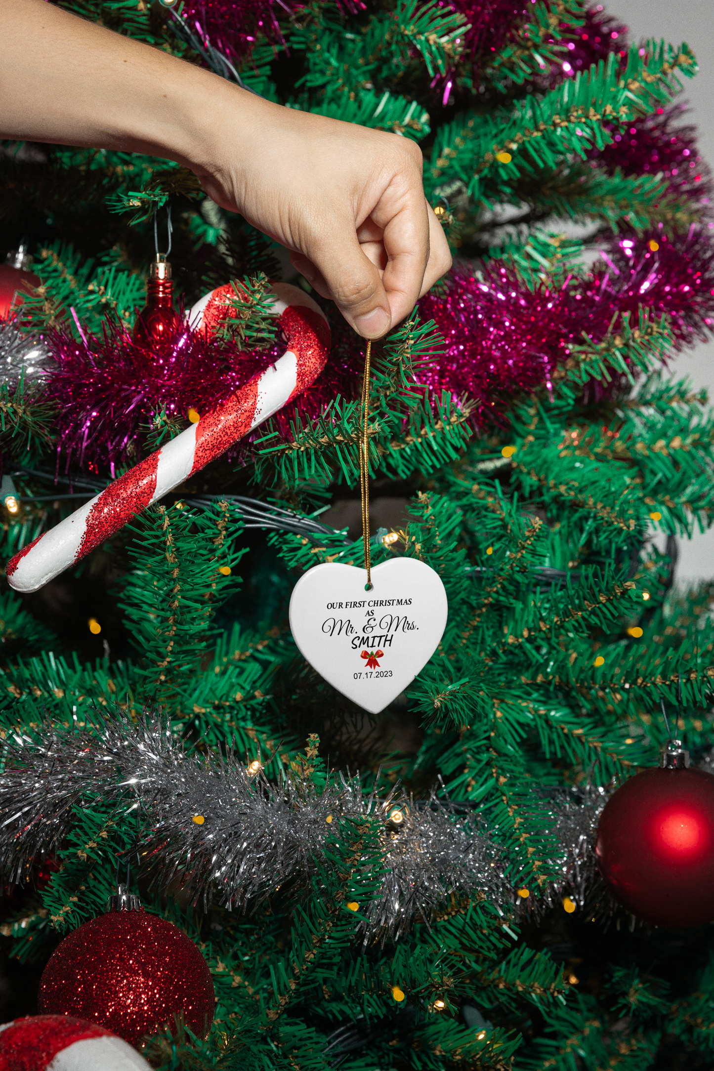 Our First Christmas - Personalized Heart Shaped Ornament