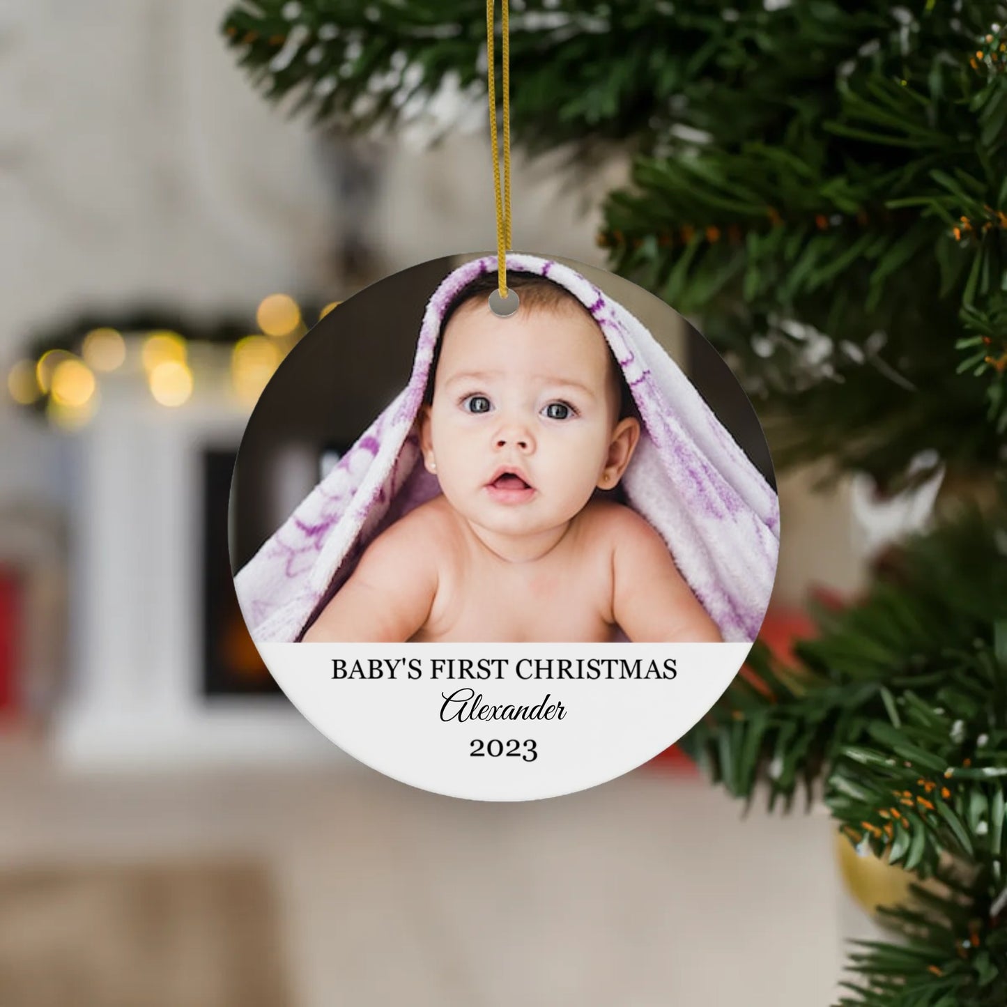 Baby's First Christmas - Ceramic Photo Ornament